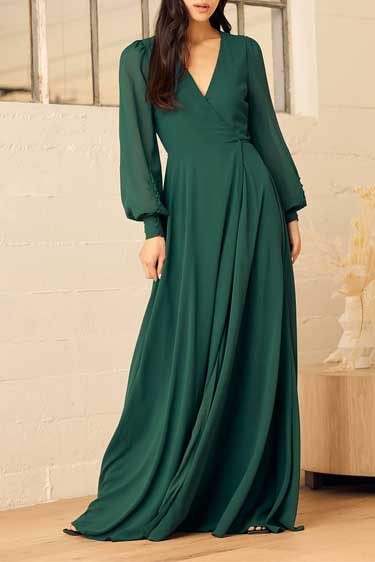 My Whole Heart Emerald Green Long Sleeve Wrap Dress Best Maxi Dress